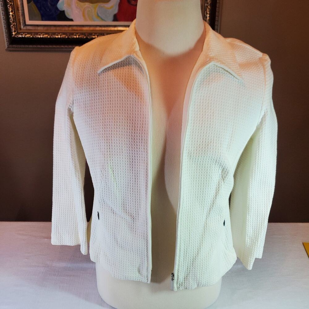 Requirements Womens 8 Off White Waffle Knit Zip Up Jacket Top Repair Flaw